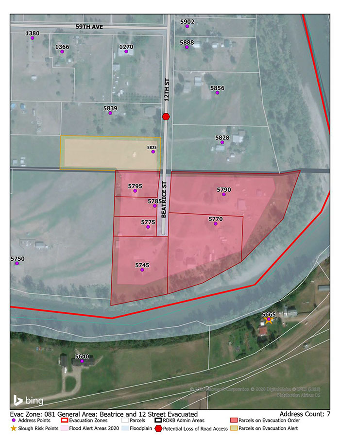 Evac zone - Beatrice and 12 street Evac zone - Beatrice and 12 street